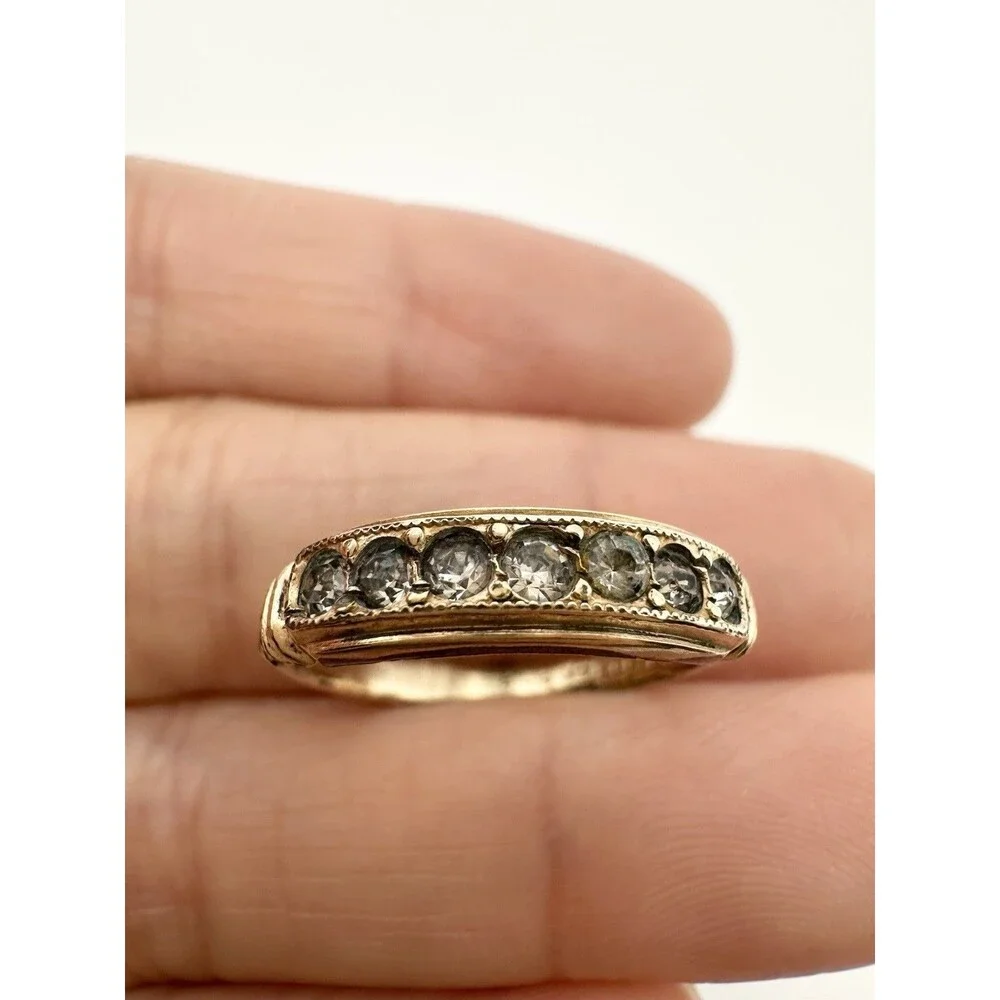 Vintage 14k Gold Plated Band Ring W Rhinestone Size 5.75